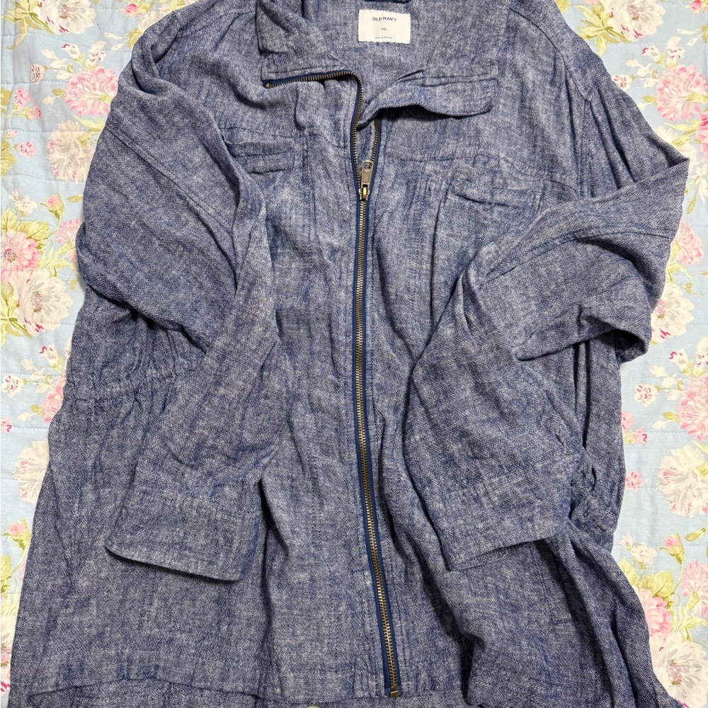 Old Navy Linen Blend Cinch Jacket XXL - Blue